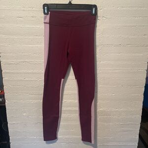 Athletic Girl Color Block Leggings Maroon Lavender L/12